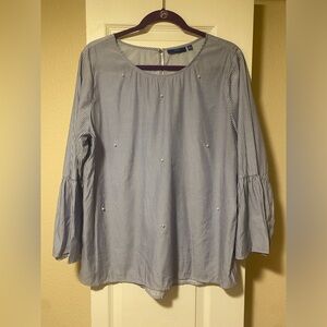Apt.9 blue striped blouse with pearls